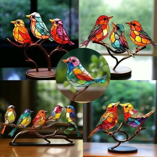Farvede fugle på en gren - dekorativ skulptur - ColorBirds