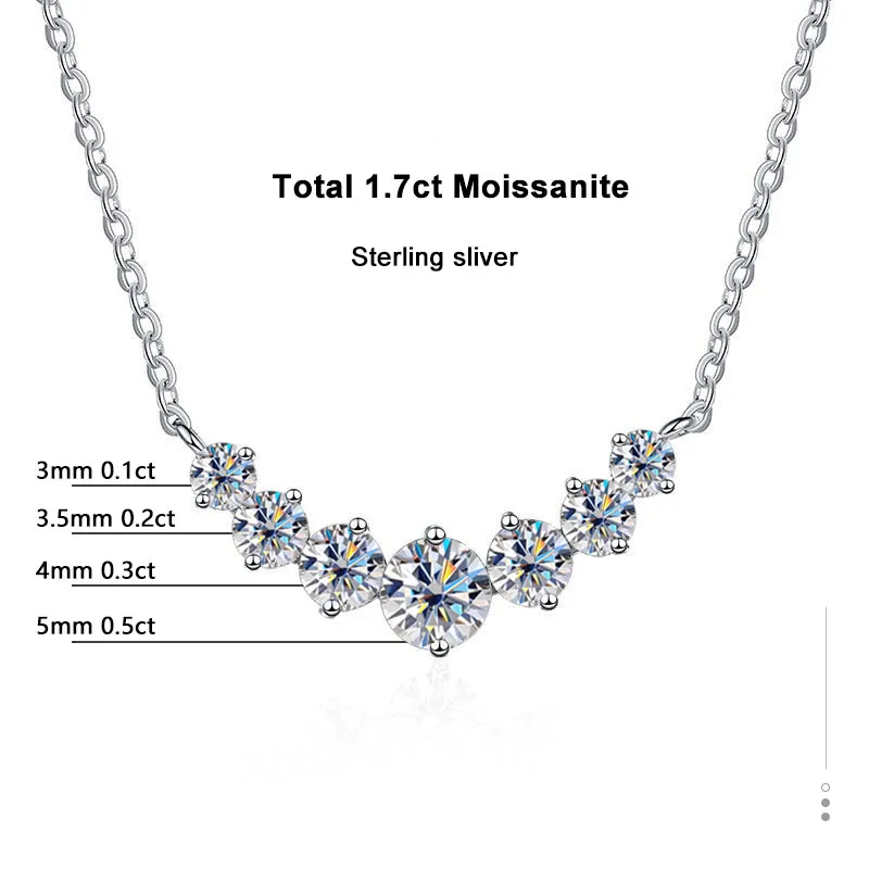 Moissanit Halskette 1,7 ct, Sterling Silber, funkelnde Steine, elegantes Schmuckdesign.