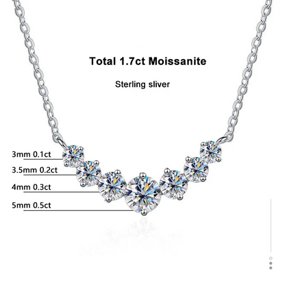 Moissanit Halskette 1,7 ct, Sterling Silber, funkelnde Steine, elegantes Schmuckdesign.