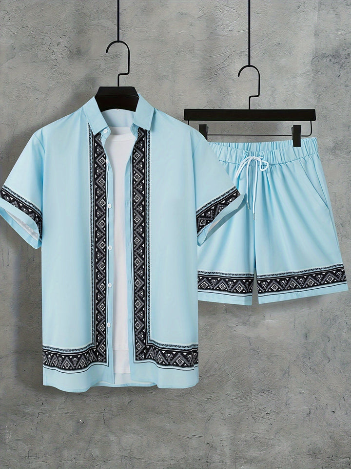 Boho sommersæt til herrer, todelt skjorte og shorts, afslappet - Malik