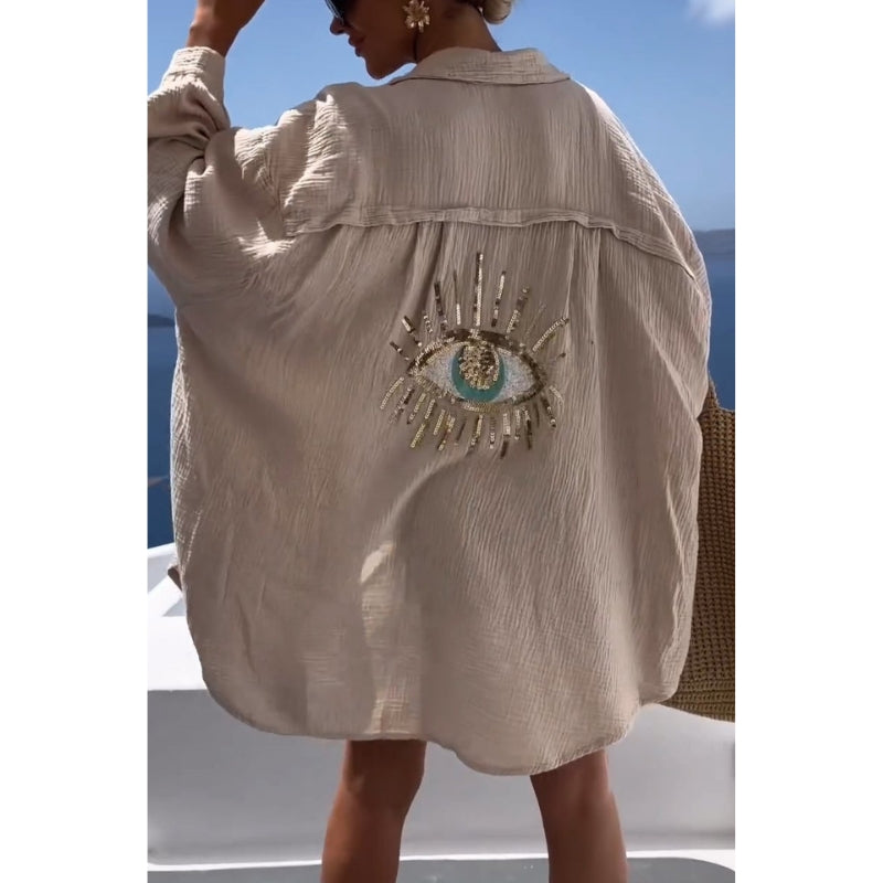 Linen damebluse med knaplukning – Marise