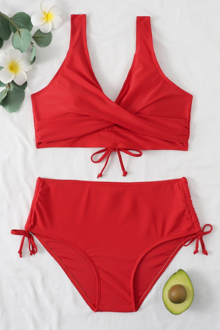 Farverig bikini med snøre og twistdetalje – Zaraï