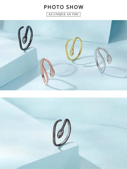 Schlangenring aus Silber, Gold, Roségold, Schwarz; eleganter Schmuck für Damen.