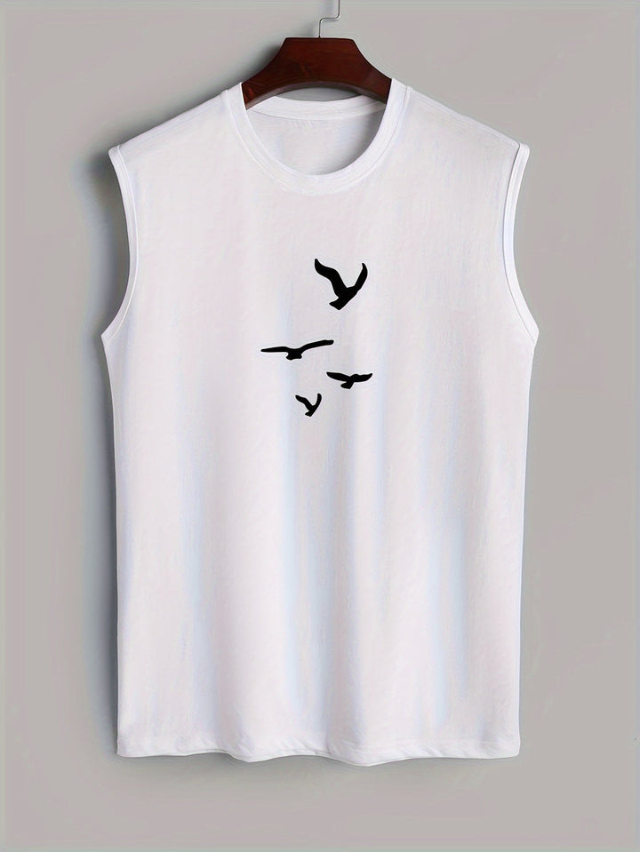 Ærmeløs t-shirt med fugleprint, bomuld, sommerlook - Noah (1+1 GRATIS)