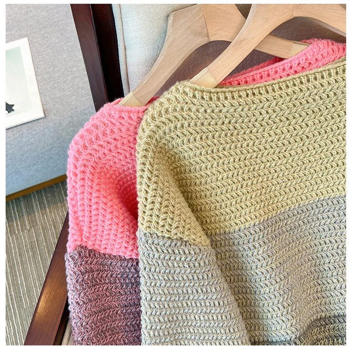Dame Oversize Strikketrøje med Patchwork-design – Melina