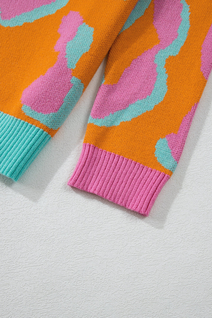 Dame sweater med farveblok kængurummønster og rund halsudskæring – Liora