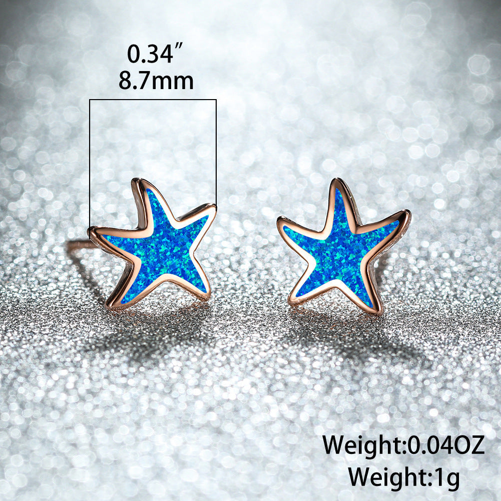 Blaue Seestern-Ohrringe, 8.7mm, Silber, funkelnd, modisch, Schmuck für Damen.