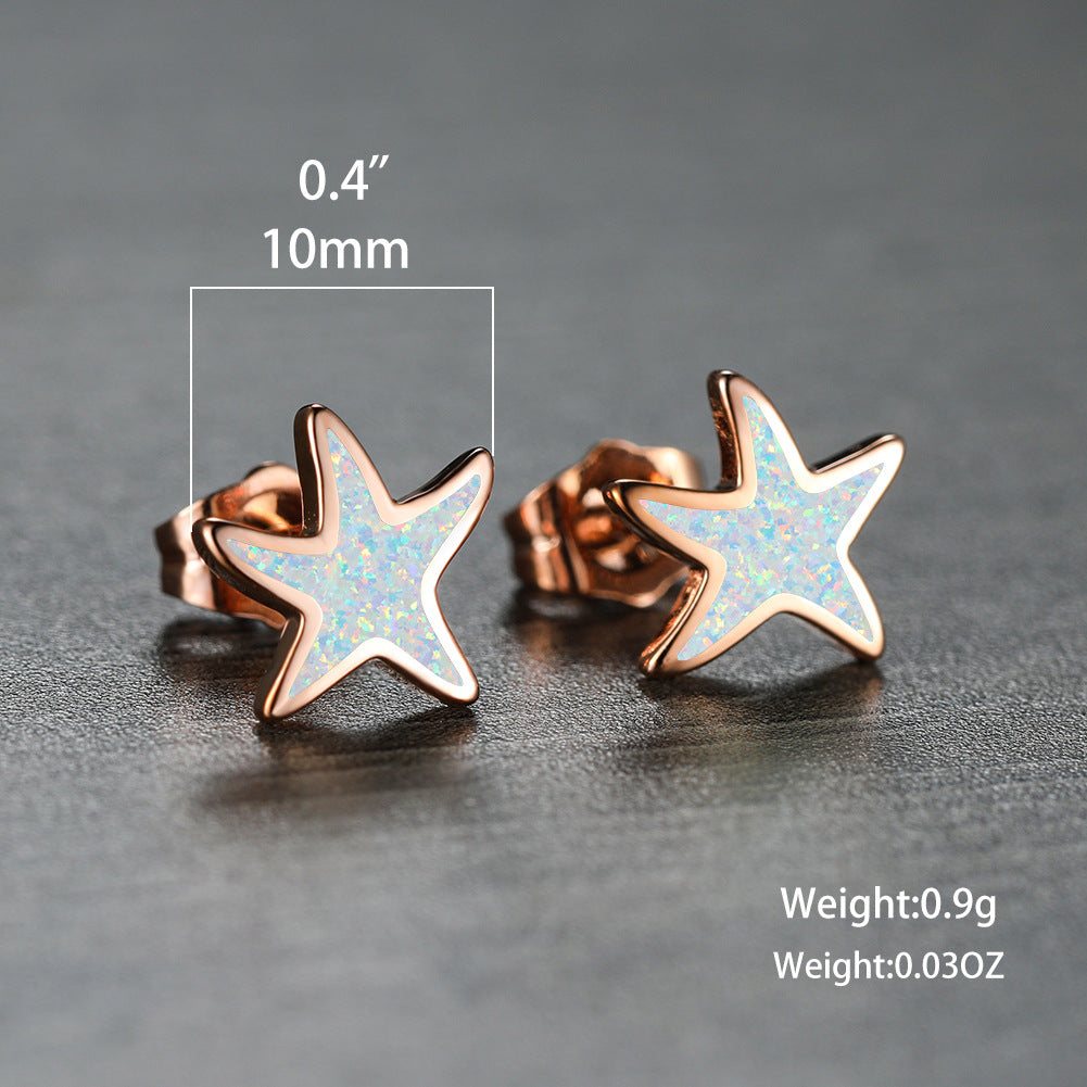 Stern-Ohrringe aus Roségold mit Opal, 10mm, 0,9g, modisch, elegant, Schmuck für Damen.
