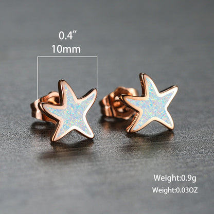 Stern-Ohrringe aus Roségold mit Opal, 10mm, 0,9g, modisch, elegant, Schmuck für Damen.
