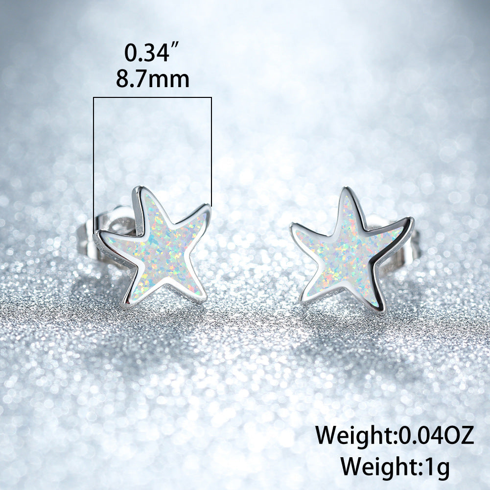 Silberne Stern-Ohrringe mit Glitzer, 8,7mm, 1g, modisches Schmuckstück für Damen.