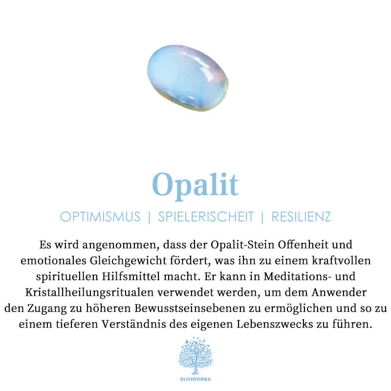 Opalit-Stein auf weißem Hintergrund, blau schimmernd, für Meditation und Heilrituale.