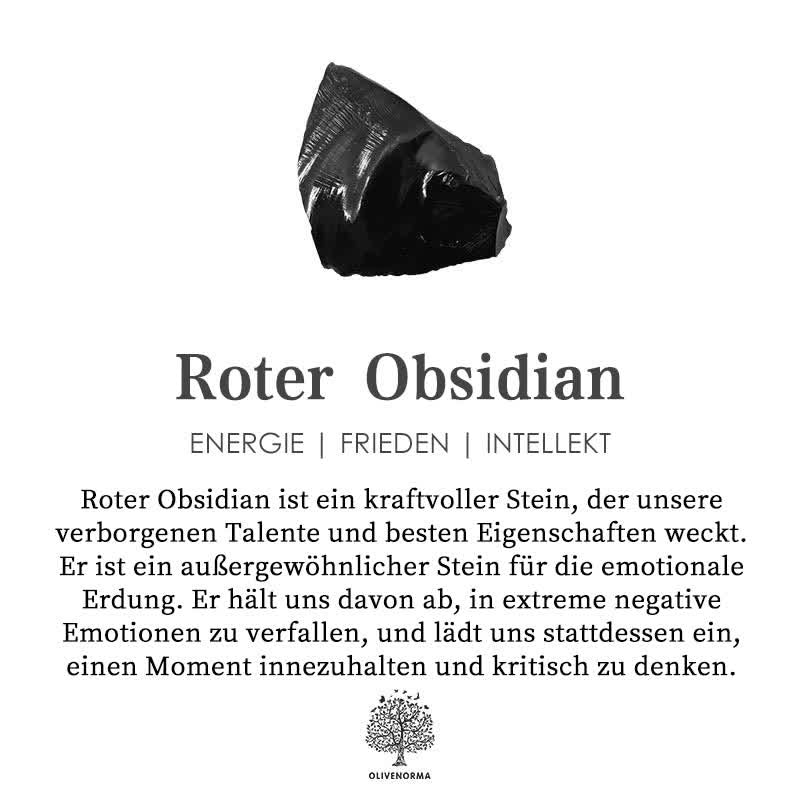 Roter Obsidian Stein, kraftvoll, emotional, Energie, Frieden, Intellekt, Olivenbaum, schwarz.