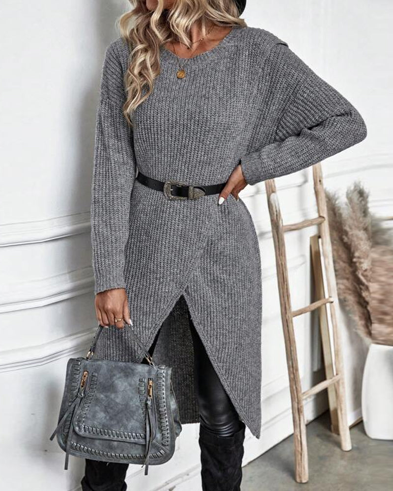 Stilfuld Ensfarvet Sweaterkjole - Lina