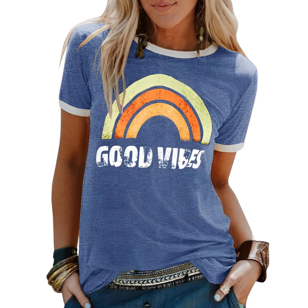 Dame-T-shirt med regnbueprint – Sunny