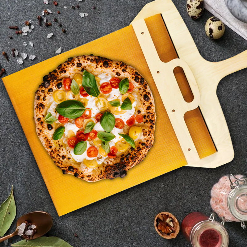 Flytbar pizzaspade lavet af birketræ med skydemekanisme – Fornello