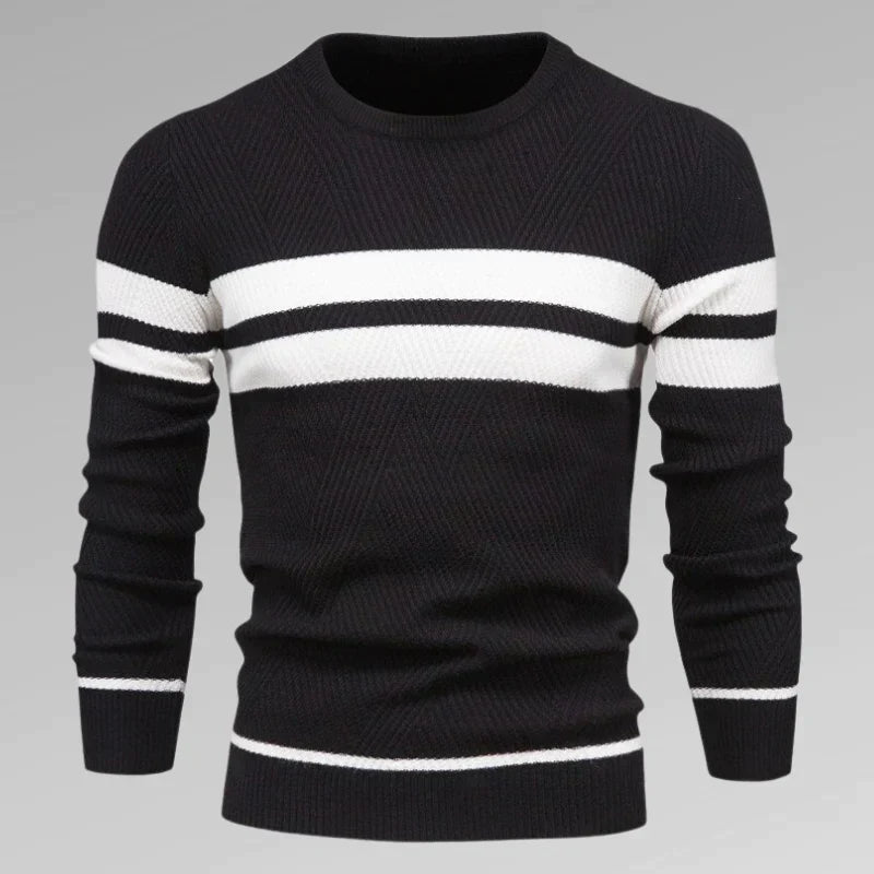 Herre stribet strikpullover med rund halsudskæring – Fabio