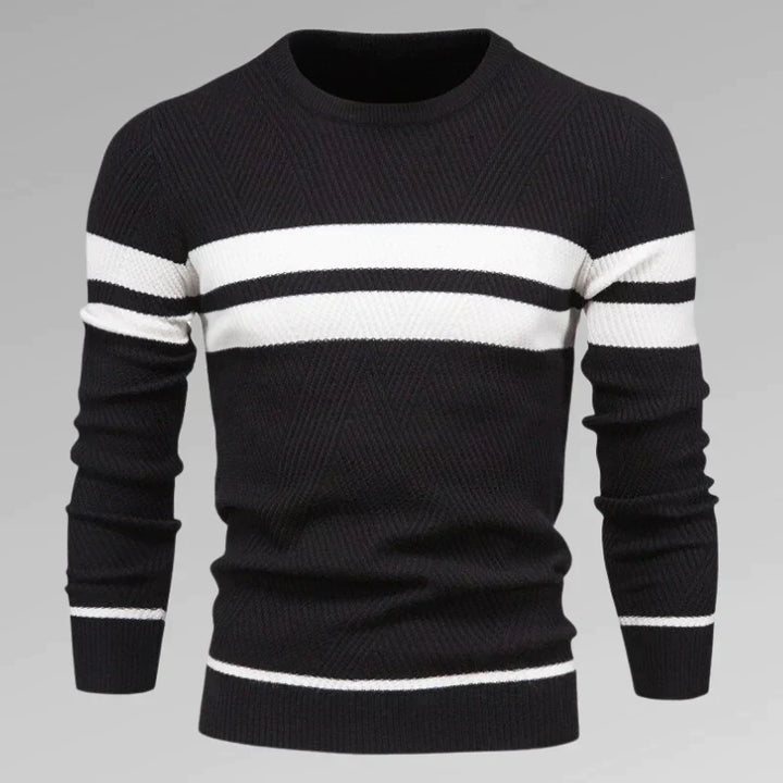 Herre stribet strikpullover med rund halsudskæring – Fabio
