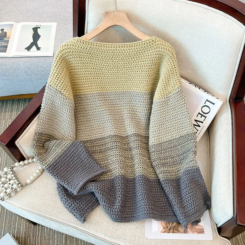 Dame Oversize Strikketrøje med Patchwork-design – Melina