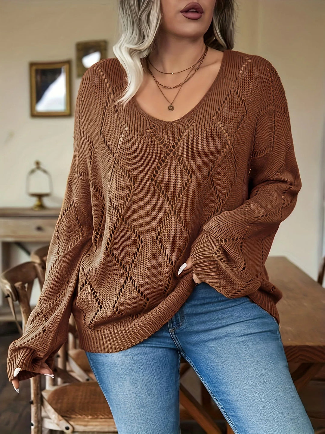 Dame Oversize Striktrøje i Plus Size – Marietta