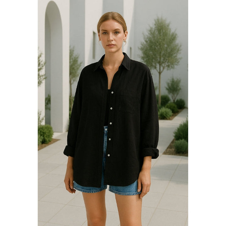 Linen damebluse med knaplukning – Marise