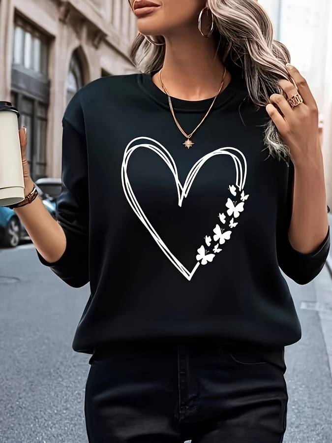 Dame sweater med hjerteprint – Bonny