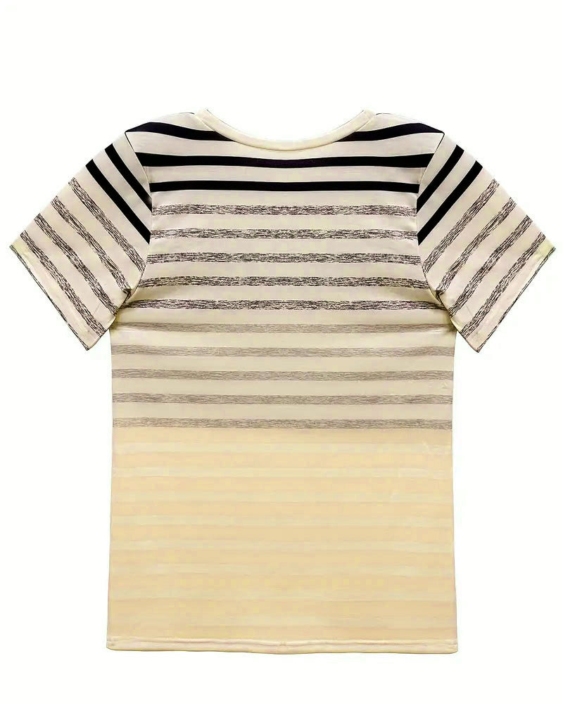 Stripet T-shirt til damer med rund hals og farveovergang – Melia