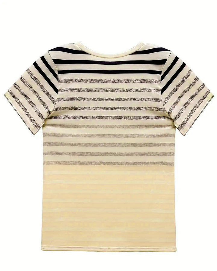 Stripet T-shirt til damer med rund hals og farveovergang – Melia
