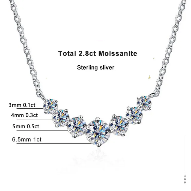 Moissanit Halskette 2.8ct, Sterling Silber, funkelnde Steine, elegantes Schmuckdesign