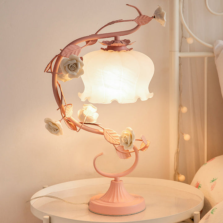 Charmerende lampe med roser - rosa