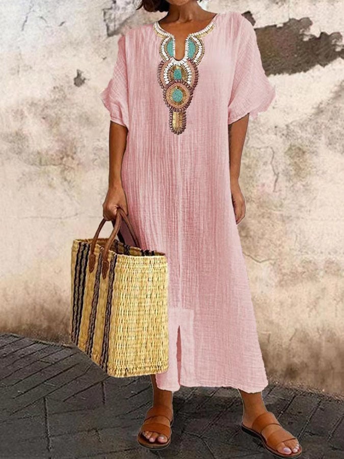 Kaftan maxi-kjole med broderier – Yasmin