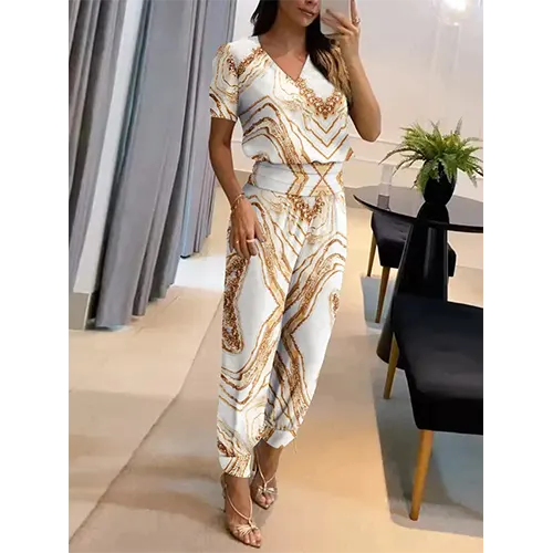 Trendy damejumpsuit med korte ærmer og vide ben – Alina