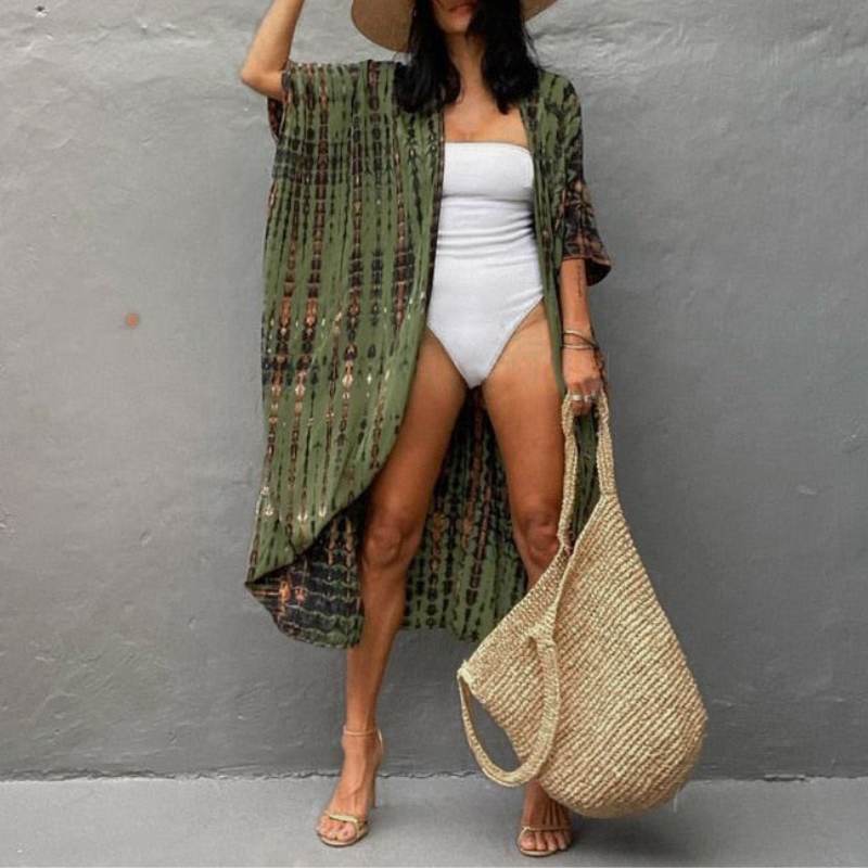 Boho chiffon strandbluse med kimonoærmer – Ziva