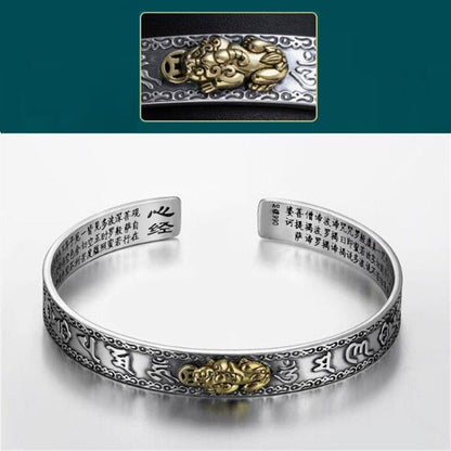 Silberarmreif mit goldener Drachenverzierung, chinesische Gravuren, Unisex-Schmuck.