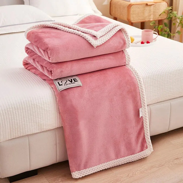 Lyserødt flonel- og fleece-tæppe - BlushCozy