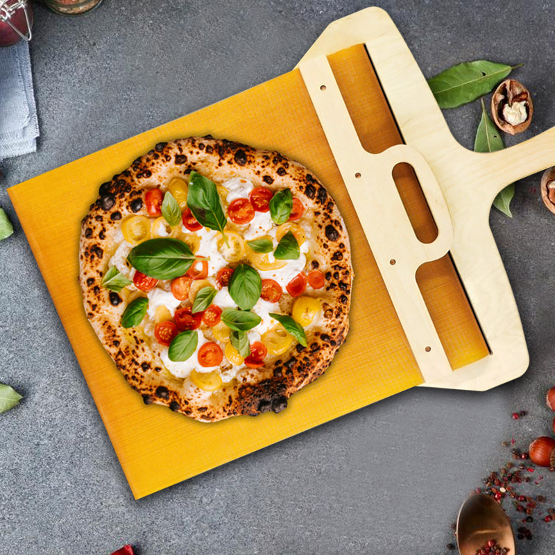 Flytbar pizzaspade lavet af birketræ med skydemekanisme – Fornello