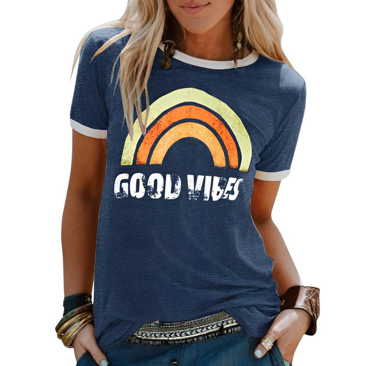 Dame-T-shirt med regnbueprint – Sunny