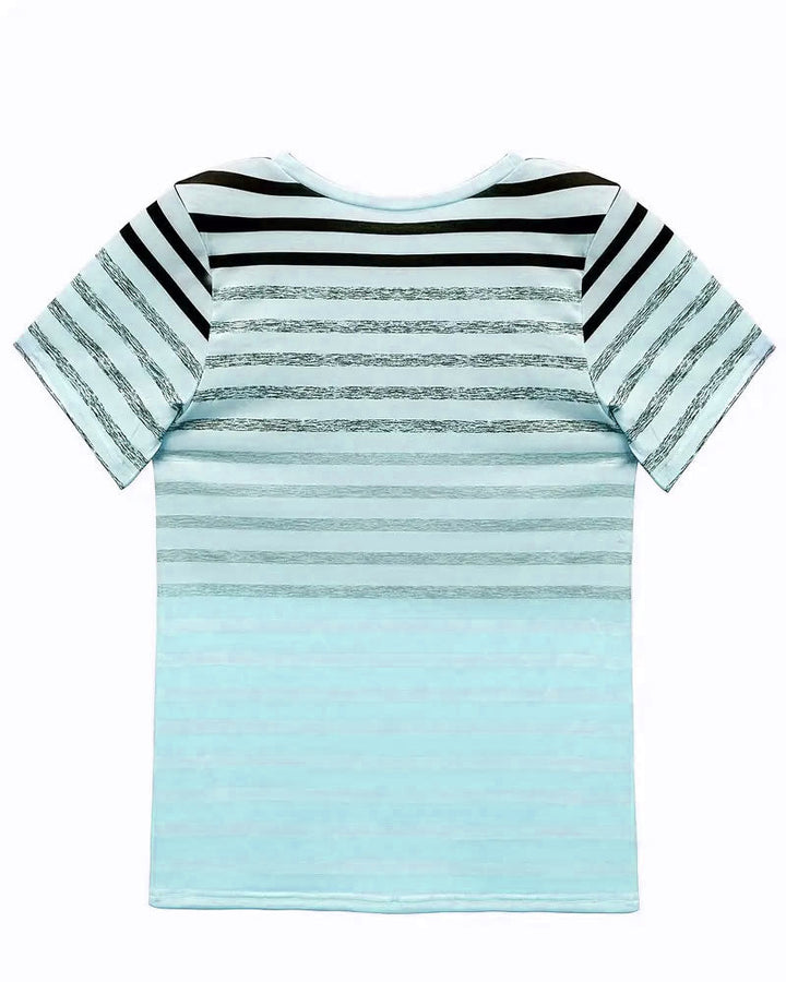 Stripet T-shirt til damer med rund hals og farveovergang – Melia