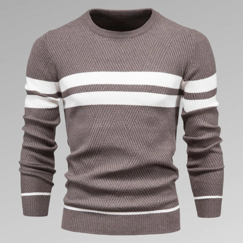 Herre stribet strikpullover med rund halsudskæring – Fabio