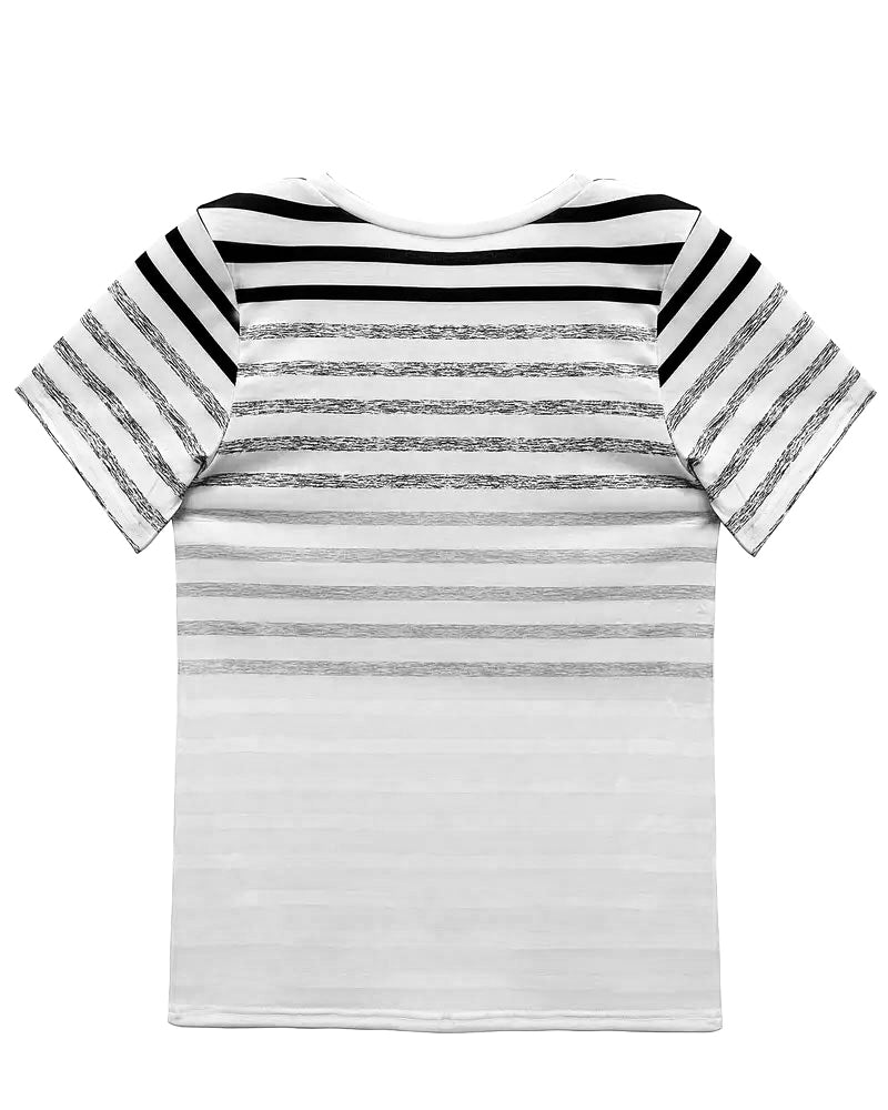 Stripet T-shirt til damer med rund hals og farveovergang – Melia