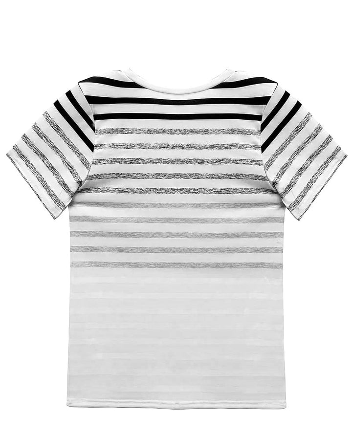 Stripet T-shirt til damer med rund hals og farveovergang – Melia
