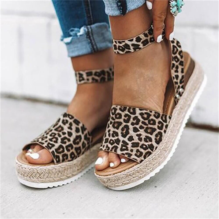 Damesandaler plateau-espadrille med kilehæl og remme – Livia