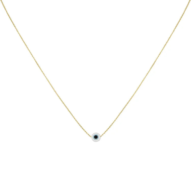 Goldene Halskette mit blauem Auge-Anhänger, minimalistisches Schmuckdesign, modisch.