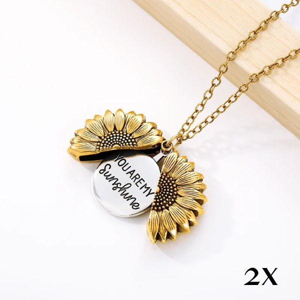Goldene Sonnenblumen-Halskette mit "You Are My Sunshine"-Gravur, Modeschmuck, 2 Stück.