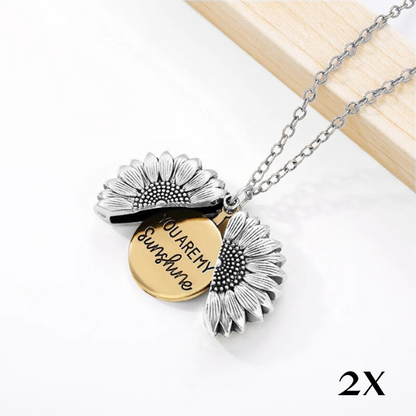 Silberne Sonnenblumen-Halskette mit "You Are My Sunshine"-Gravur, Damen-Schmuck.
