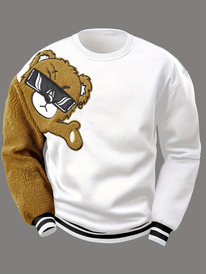 Herre-sweatshirt med broderet tegneseriebamse - Jasper