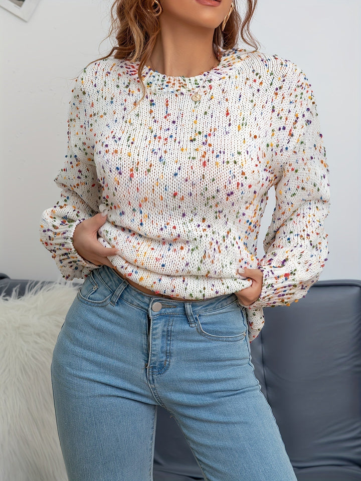 Strikket damepullover med konfetti-tryk – Noa