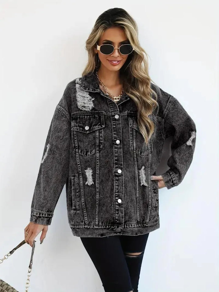 Vandtæt og foret oversized damejeansjakke med hætte – Efterårsmagi Talia