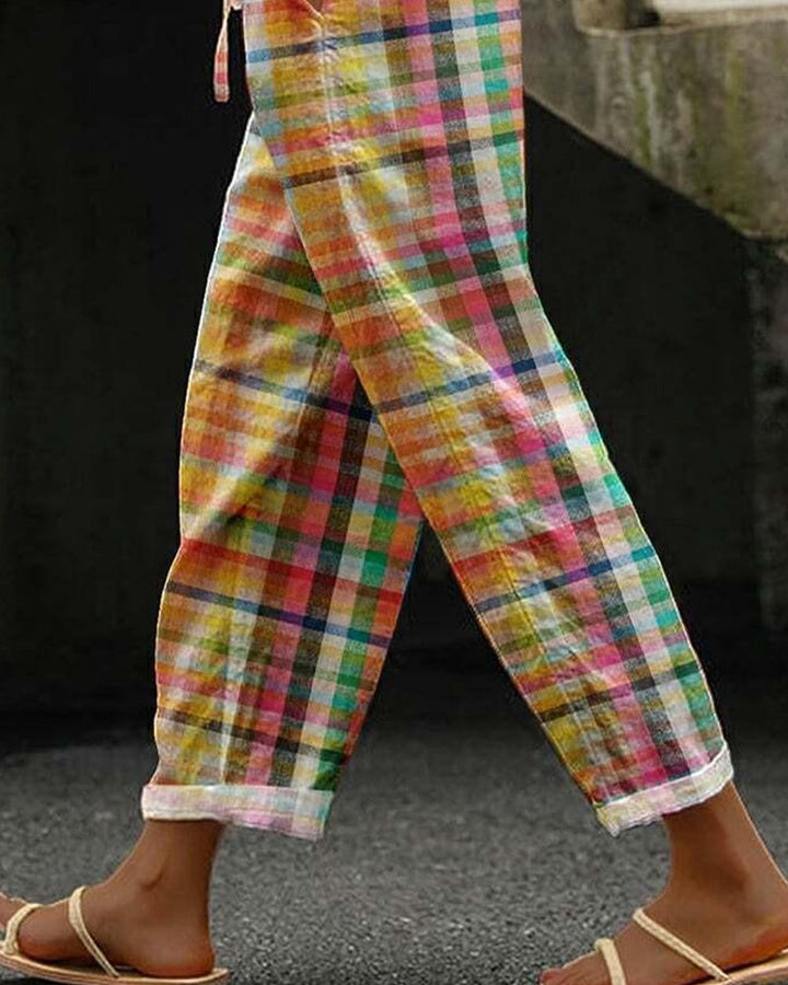 Damebukser i vintage ternet mønster med medium talje – Aveline