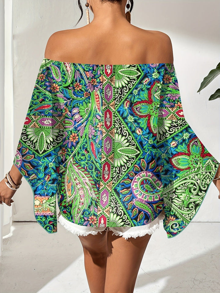 Off-Shoulder-bluse med geometrisk print – Noémie