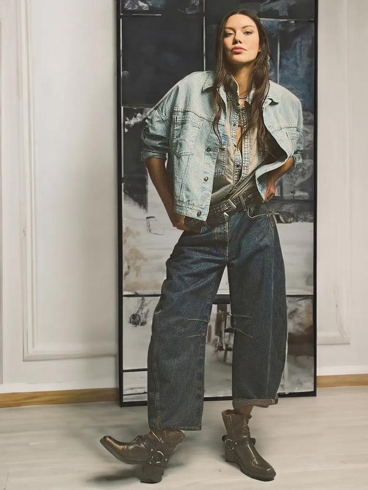 Trendy mellemhøje barrel-jeans - Livia